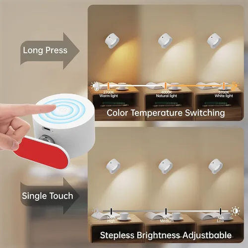 Vista 2 de Deyagoo 2PACK Lámpara de pared LED con control remoto - Lámpara de pared recargable, 3 colores y 3 niveles de brillo, cabezal giratorio magnético