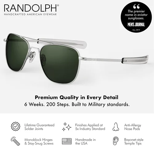 Vista 2 de Randolph USA - Lentes de sol de aviador para hombre o mujer cromo mate clásicos polarizados y no polarizados con protección UV