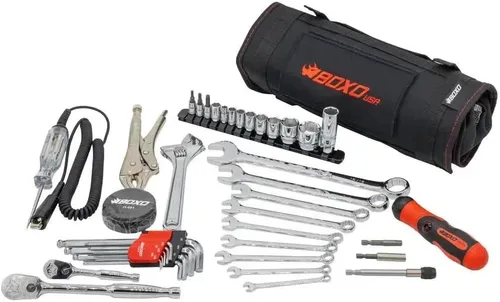 Vista 2 de Boxo USA - Rollo de herramientas para motos de nieve de 23 piezas, herramientas métricas y SAE para mantener el móvil de nieve en un organizador