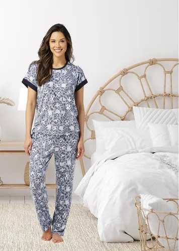 Vista 4 de Lucky Brand Conjunto de pijama de 4 piezas para mujer, camiseta suave, camiseta sin mangas, pantalones cortos y pantalones, Azul, Grande