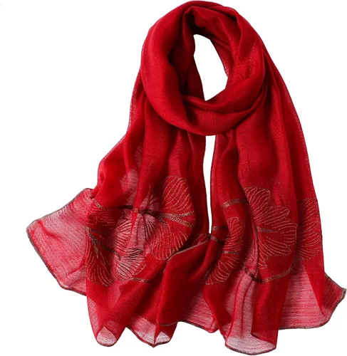Vista 18 de WINCESS.YU Women Embroidered Silk Scarf, 75* 28 Inches Long Shawl and Wraps Negro