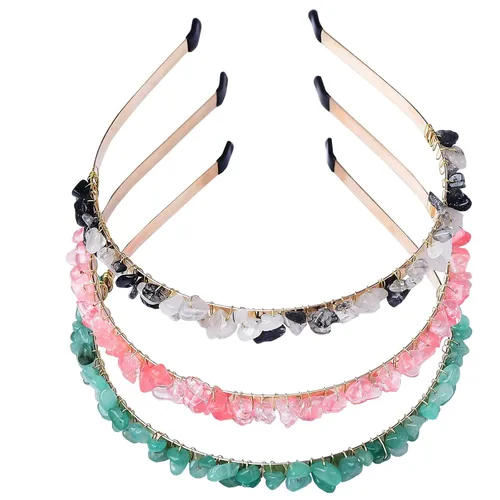 Vista 2 de Diadema de cuarzo de cristal crudo, accesorios para el cabello, tiara con joyas para mujeres y niñas, 3 piezas