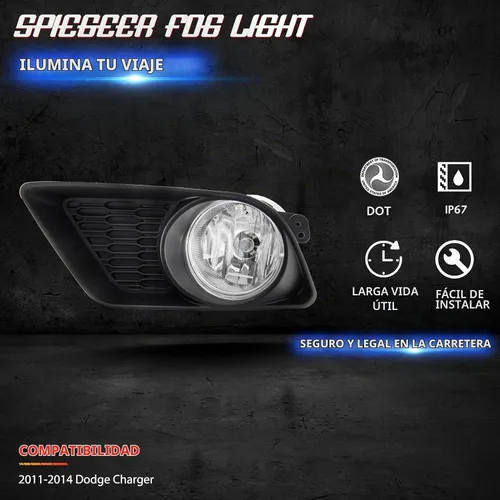 Vista 3 de Conjunto de luces antiniebla para Dodge Charger 2011 2012 2013 2014 Kit de lámparas de repuesto con bombillas halógenas H8 12V 35W lente transparente