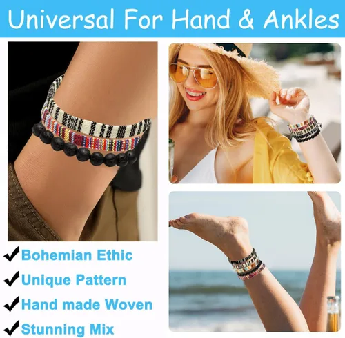 Vista 10 de Conjunto de pulseras de playa para hombres y mujeres, pulseras para hombres, pulseras bohemias hechas a mano, pulseras envolventes de joyería