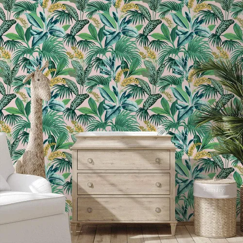Vista 3 de Tempaper Papel tapiz extraíble de palmera habana botánica rosa, 20.5 pulgadas x 16.5 pies, fabricado en los Estados Unidos