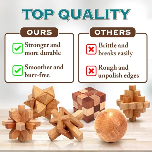 Vista 8 de Rompecabezas de metal de madera, regalos de Pascua para niños y adolescentes, rompecabezas de cerebro desenredado de eslabones de hierro, juego