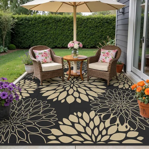 Vista 4 de Ileading Alfombra impermeable para exteriores de 8 x 10 pies, reversible, de paja de plástico, portátil, para interiores y exteriores