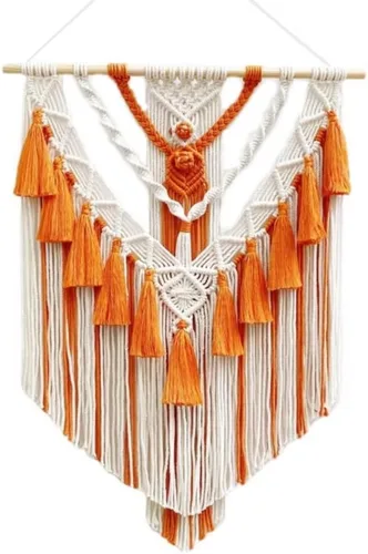 Vista 8 de Tapiz bohemio de macramé para colgar en la pared y decoración de pared, tapiz de algodón hecho a mano con borla, arte de pared tejido de macramé