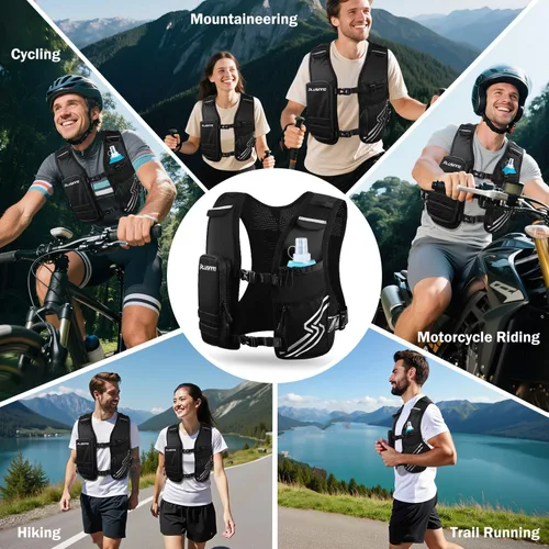 Vista 8 de Chaleco de Correr para Hombres y Mujeres, Chaleco de Hidratación para Correr con Botella Suave de 500ml y Bolsillo para Teléfono con Pantalla