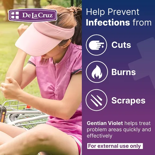 Vista 3 de De La Cruz Gentian Violet - Violeta de Genciana 1% Antiséptico para primeros auxilios para cortes, raspones y quemaduras, 1 onza líquida