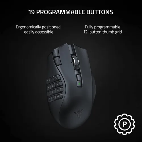 Vista 2 de Razer Naga V2 HyperSpeed - Mouse inalámbrico para juegos MMO 19 botones programables - Tecnología HyperScroll - Sensor óptico Focus Pro 30K