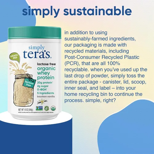 Vista 6 de simply tera's Polvo de proteína de suero orgánico sin lactosa, sin lactosa, vainilla, 0.71 oz de proteína por porción, sin OMG, sin gluten, sin