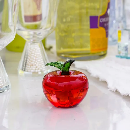 Vista 9 de Figura de manzana roja de vidrio soplado a mano de 2 pulgadas, frutas de cristal, coleccionables, manzanas, adorno decorativo para el hogar