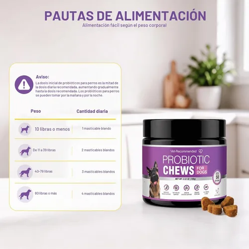 Vista 7 de Probióticos para perros, probióticos masticables y picor intestinal digestivo, probióticos para la piel, alivio de la picazón, diarrea, 50 tabletas