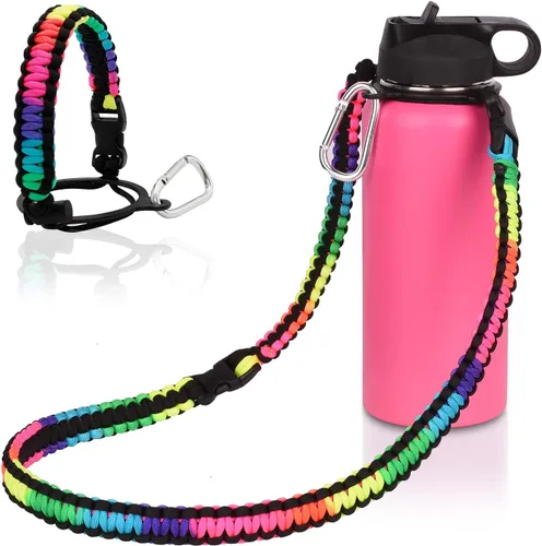 Vista 8 de Wongeto - Porta Mango de Cuerda Paracord con Correa de Hombro, Compatible con Botellas de Agua de Boca Ancha Hydro Flask