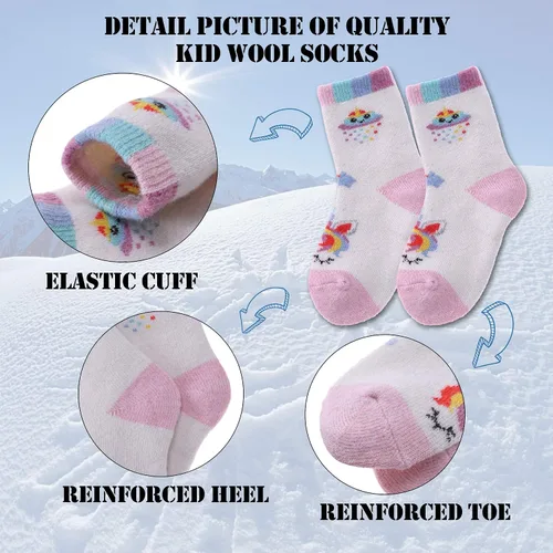Vista 5 de MQELONG Calcetines de lana para niños y niñas, de invierno, de lana cálida, para senderismo, botas gruesas, calcetines acogedores, 6 pares
