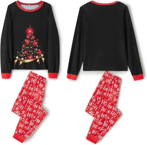 Vista 3 de FULA-bao Pijamas familiares de vacaciones a juego, pijamas de Navidad con estampado de mamá oso y pantalones a cuadros