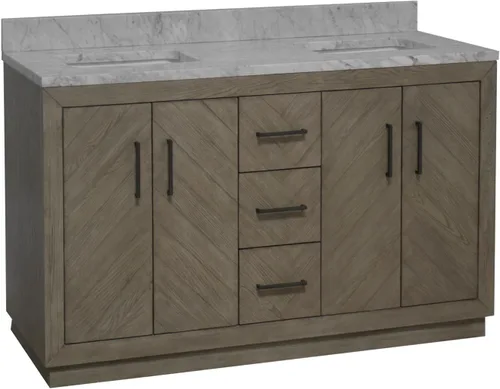 Vista 11 de Kitchen Bath Collection Peyton - Mueble de baño doble de 60 pulgadas (Carrara/roble oscuro): incluye gabinete de roble oscuro con impresionante
