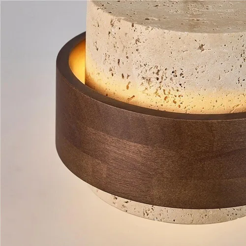Vista 6 de Retro Solid Wood Hanging Lamp Nordic Cylinder Yellow Travertine Chandeliers Modern Small Bedroom Bedside Pendant Lights for Living Room Study