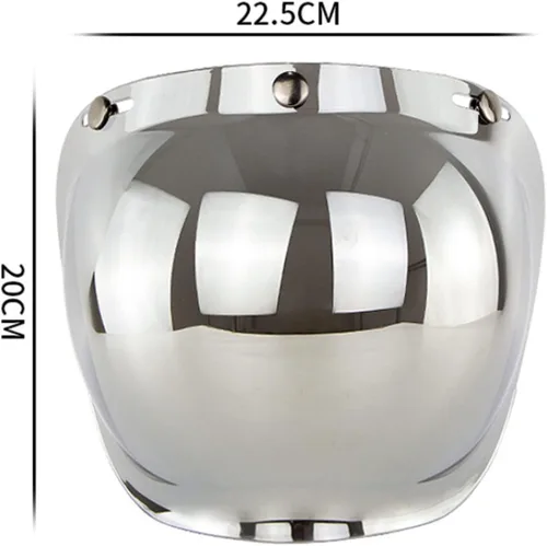 Vista 2 de Universal 3 botones a presión retro motocicleta burbuja visera escudo viento lente PC lente vintage abierto casco con marco conjunto plateado