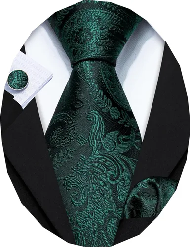 Vista 24 de Barry.Wang - Juego de corbata de seda para hombre, diseño de cachemira, pañuelo y gemelos de bolsillo