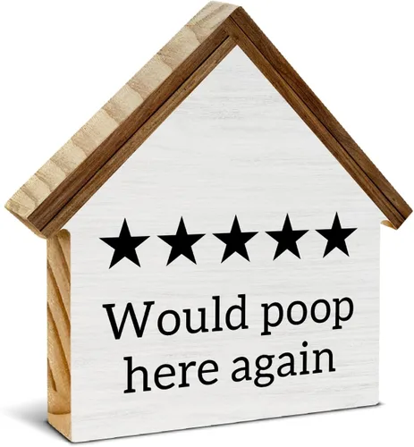 Vista 17 de Decoración rústica de baño, letrero de bloque de madera con forma de casa de campo con forma de ayuda a mantener el lavabo del inodoro, decoración