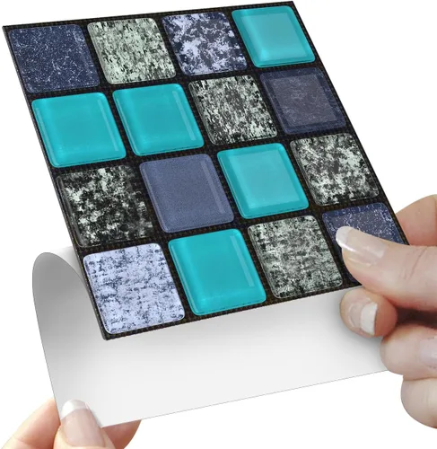 Vista 12 de Alwayspon 25 piezas de transferencias de azulejos de mosaico despegar y pegar para decoración del hogar, 4x4 pulgadas autoadhesivas impermeables