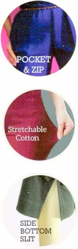 Vista 3 de ladyline Pantalones rectos elásticos de algodón para mujer, con cierre elástico, un bolsillo