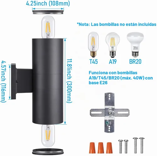 Vista 3 de LEONLITE Paquete de 2 luces de pared cilíndrica para exteriores de 12