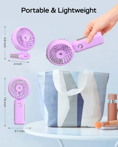 Vista 3 de RNKRUN Ventilador de mano portátil, ventilador plegable personal recargable por USB de 4000 mAh con tanque de agua, pulverizador de niebla de agua