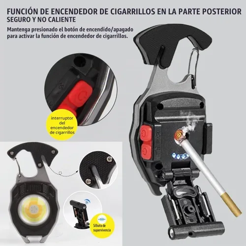 Vista 5 de COB Llavero Luz de Trabajo Linterna 7 Modos de Luz 1600Lumen, Recargable, LED, Negro