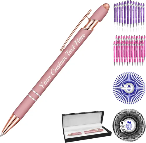Vista 8 de Bolígrafos personalizados a granel con punta de lápiz capacitivo, bolígrafos personalizados de 0.020 in con nombre, logotipo o mensaje grabado