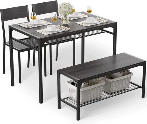 Vista 14 de Gizoon Juego de mesa de comedor para 2, mesa de cocina de 3 piezas con 2 sillas para espacios pequeños, apartamento, cocina, comedor, ahorro de Negro