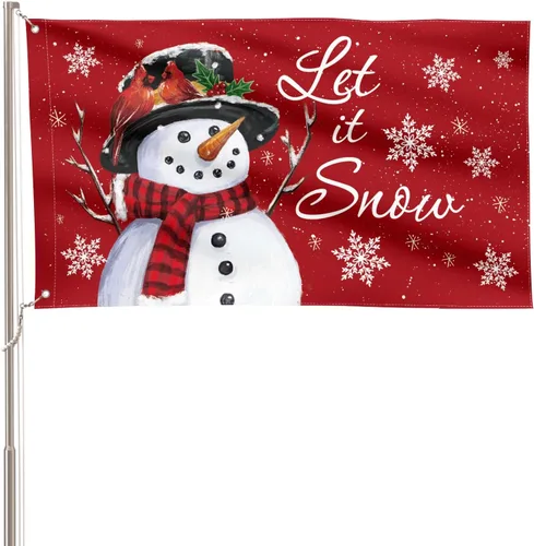 Vista 17 de AVOIN colorlife Deje que nieve muñeco de nieve copo de nieve bandera de Navidad de jardín 12x18 pulgadas de doble cara, bandera decorativa de granja
