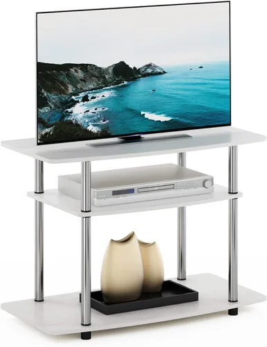Vista 8 de Furinno Turn-N-Tube - Soporte para televisor de 3 niveles, centro de entretenimiento sin herramientas, consola de TV para televisores de hasta 32