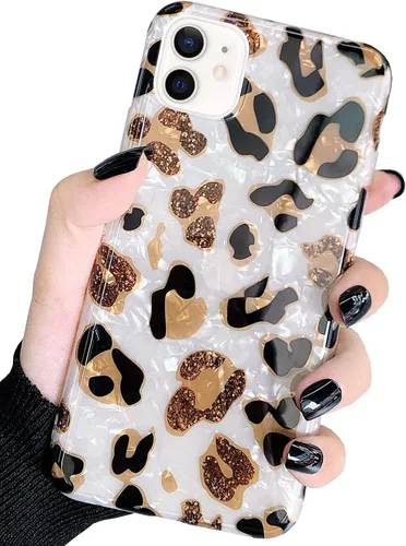 Vista 13 de J.west - Funda compatible con iPhone 12/12 Pro de 6.1 pulgadas, elegante y transparente, con estampado de leopardo y guepardo, diseño nacarado