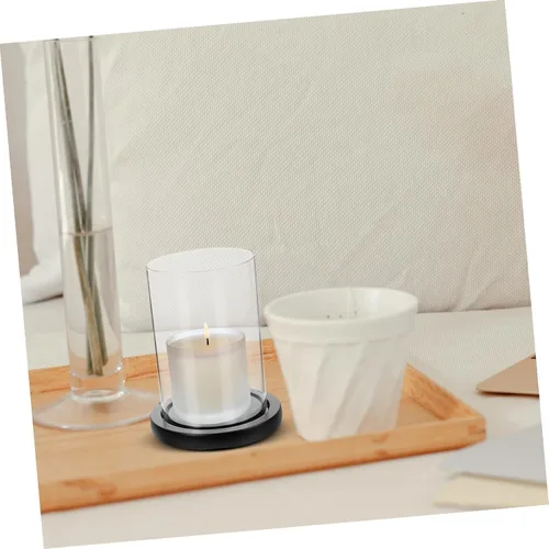 Vista 8 de Candelabro de cristal con base de madera transparente para chimenea, tubo de chimenea, soporte para velas, cilindro de vidrio, placa de vela