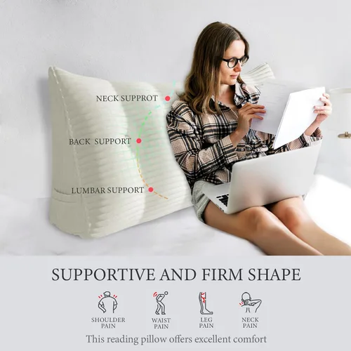 Vista 16 de Almohada de cabecera gruesa totalmente rellena tamaño Queen, cabecera acolchada suave y firme, soporte grande, triangular, almohada de cuña