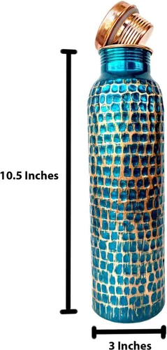 Vista 8 de Rastogi Handicrafts Pote azul martillado cobre puro del tanque de almacenamiento del agua capacidad de 4 litros con la caída y la botella de cobre