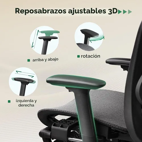 Vista 7 de DEVAISE Silla de escritorio ergonómica de malla para oficina, reposapiés retráctil y soporte lumbar ajustable, cómoda silla reclinable