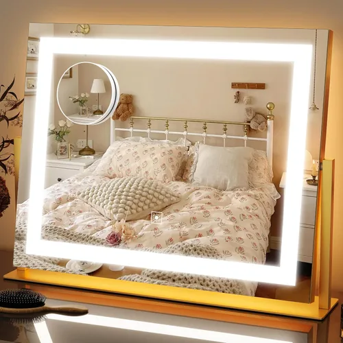 Vista 9 de FENNIO - Espejo de tocador con luces, espejo de maquillaje iluminado LED, pantalla táctil con 3 modos de iluminación, regulable, para mesa