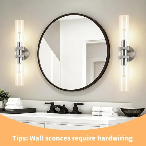 Vista 9 de Luz de Tocador de Baño de 2 Luces Níquel Cepillado, Accesorios de Luz de Baño para Espejo Lateral, Lámpara de Pared Vintage para Dormitorio
