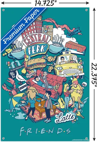Vista 3 de Trends International Friends 30th - Latte Wall Poster, 14.72" x 22.37", Premium Poster & Push Pin Bundle