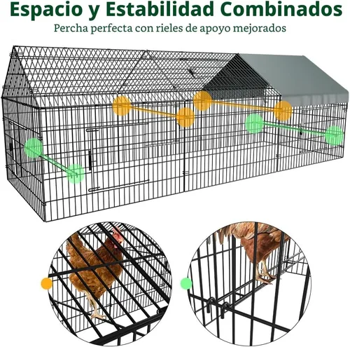 Vista 7 de PawGiant Gallinero Corral para Pollos para Patio con Cubierta 130"×40"×40" Tractor de Pollos Portátil de Metal Exterior Jaula Recinto Caja Afuera