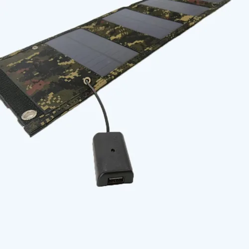 Vista 4 de Panel solar portátil de 20 W, carga de emergencia al aire libre, impermeable, plegable (salidas USB de 5 V/1.2 A) (camuflaje de 15 W)