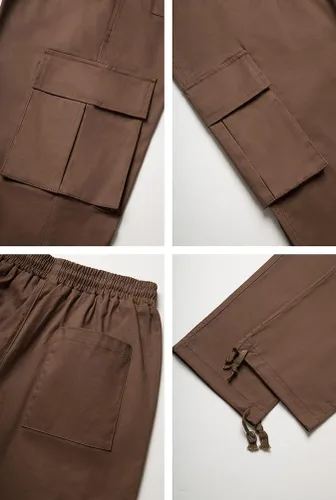 Vista 6 de THWEI Pantalones cargo para hombre, pantalones deportivos casuales de algodón, holgados, rectos