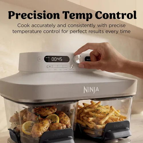 Vista 5 de Ninja Crispi DualZone - Freidora de aire para encimera de vidrio, hueso