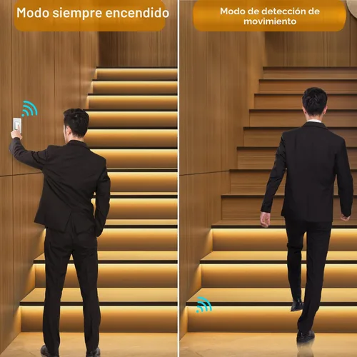 Vista 3 de Kit de iluminación LED para escaleras con sensor de movimiento inteligente KMG-3233, tira de luz LED cortable de 40" para luces de escalera LED