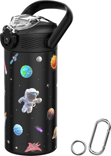 Vista 14 de MYFOREST - Botella de agua aislada para niños de 14 onzas / 13.5 fl oz, forro sin olor, 3D Touch No Plastic Taste, Surgical Steel - No Chemical
