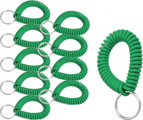 Vista 29 de Lucky Line - Resorte de muñeca en espiral de 2 pulgadas de diámetro con llavero de acero, multicolor, pulsera flexible para muñeca, se estira hasta